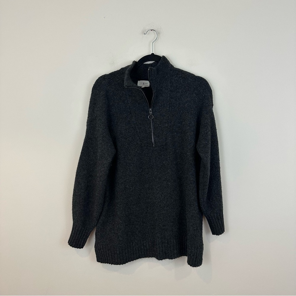 Lou & Grey Dark Gray Half-Zip Sweater Oversized Collared Size Large